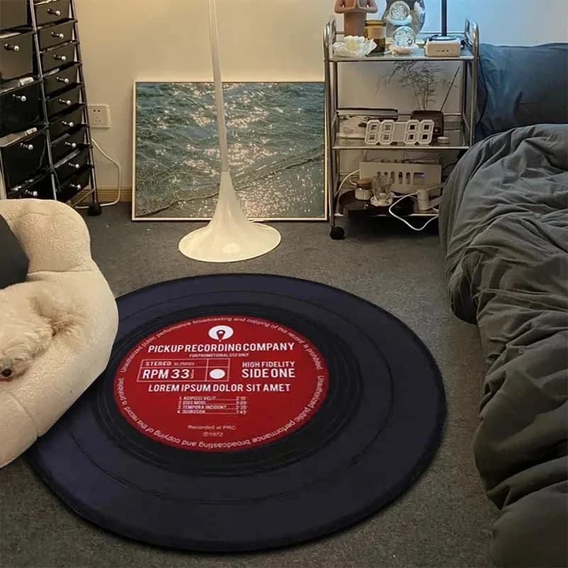 Okrągły dywan MINISO DISNEY – Płyta CD / Winyl | Antypoślizgowy dywanik do pokoju gracza i salonu
